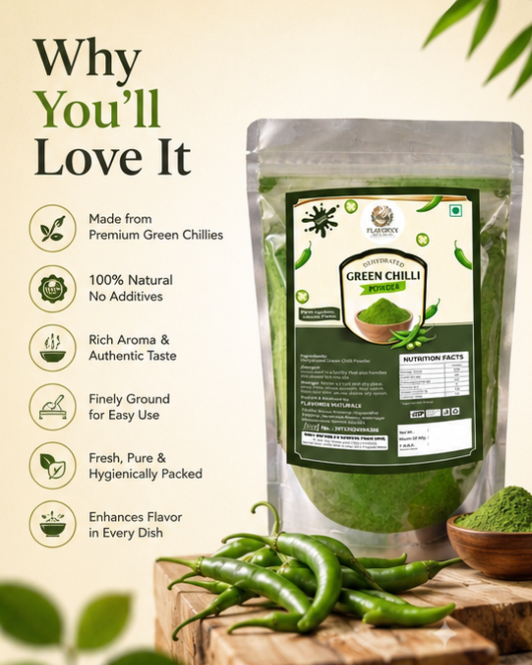 Dehydrated Green Chilli Powder
